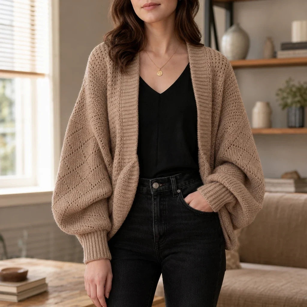 Gridelle – Grid-Knit Batwing Scarf Cardigan