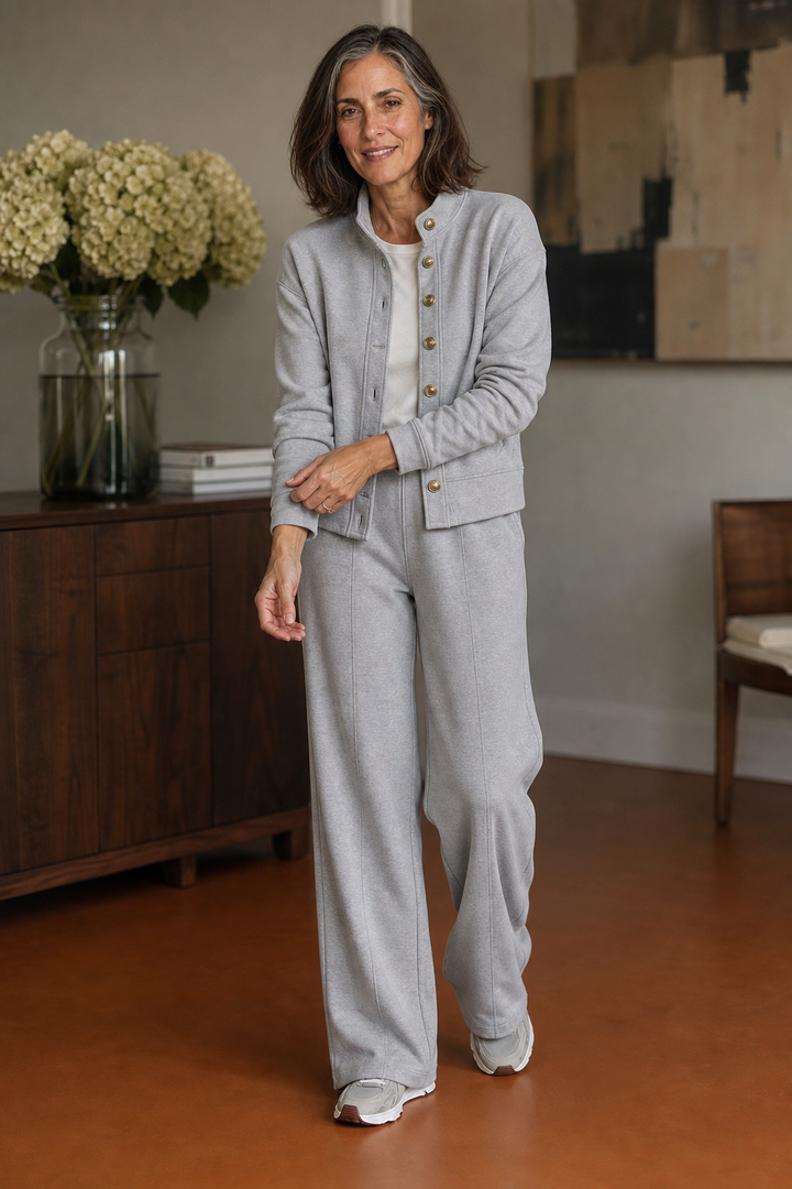 Wideline – Button-Down Cardigan And Wide-Leg Pants Set