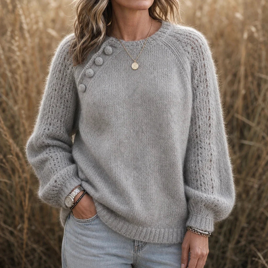 Lunelle – Openwork Knit Lantern Sleeve Sweater