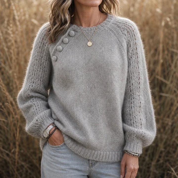 Lunelle – Openwork Knit Lantern Sleeve Sweater