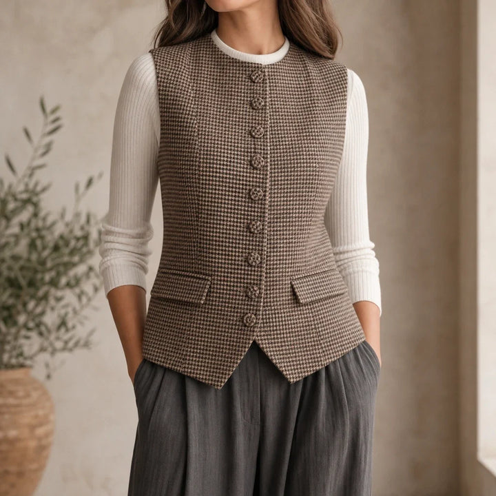 Houndstooth & Hem – Houndstooth Stand-Collar Tweed Vest