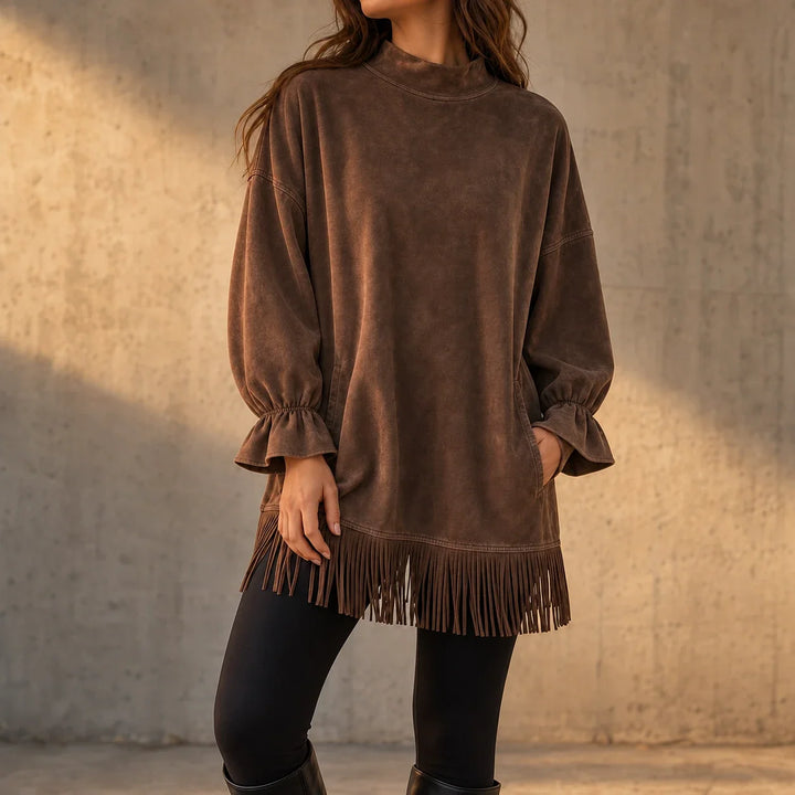 Tassel & Thread – Fringe Hem Oversized Sweater Tunic