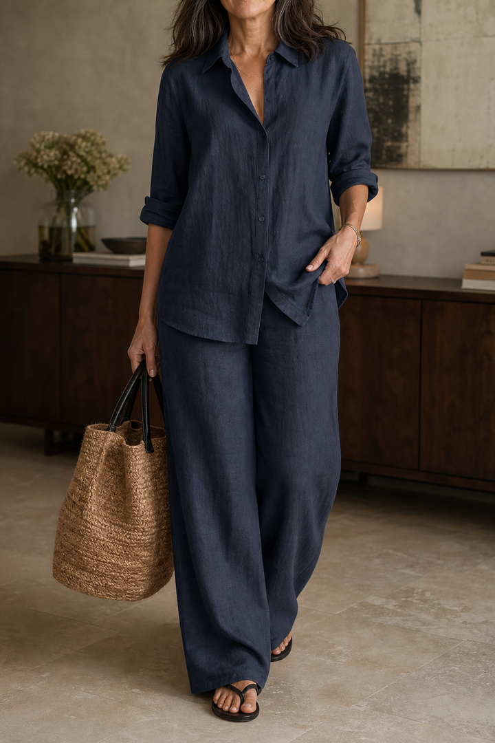 Setwell – Wide-Leg Pants And Shirt Two-Piece Set
