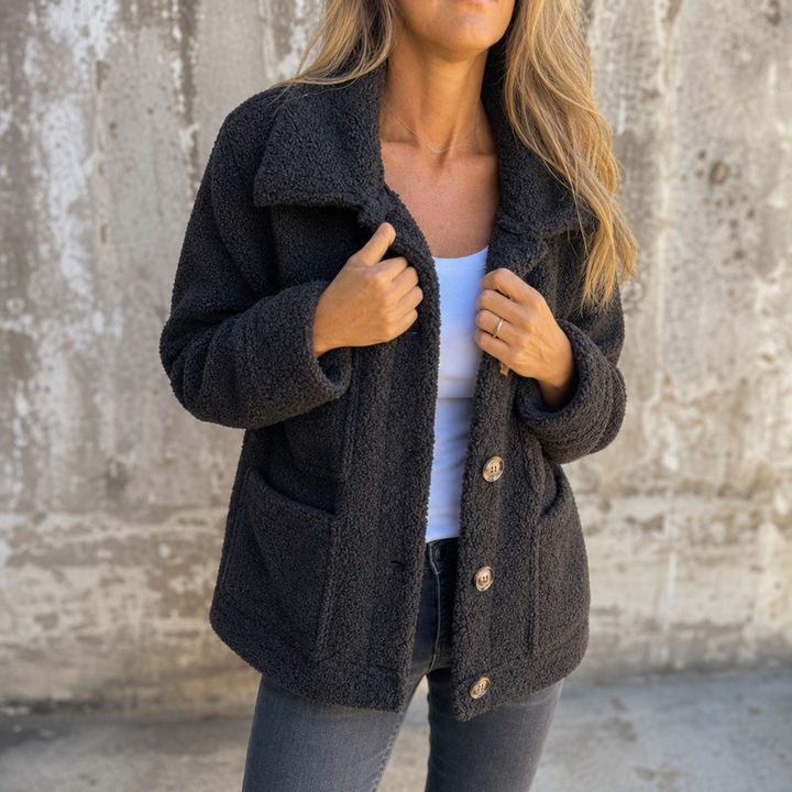 Ariane – Curly Faux-Fur Button-Front Jacket