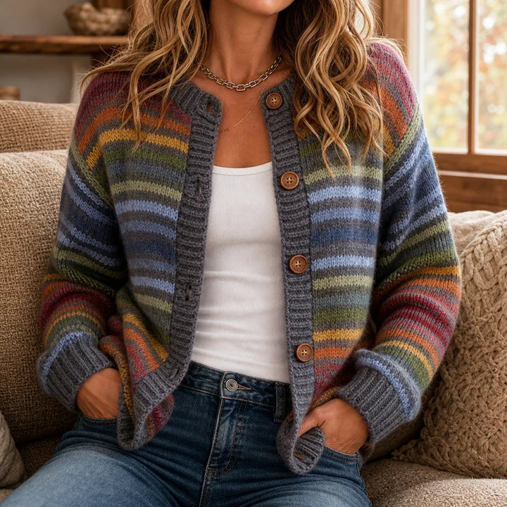Wearbella – Striped Knit Button-Down Cardigan