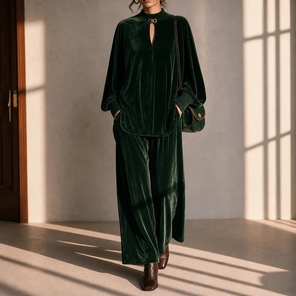 Veloura – Keyhole Velvet Top And Wide-Leg Trouser Set