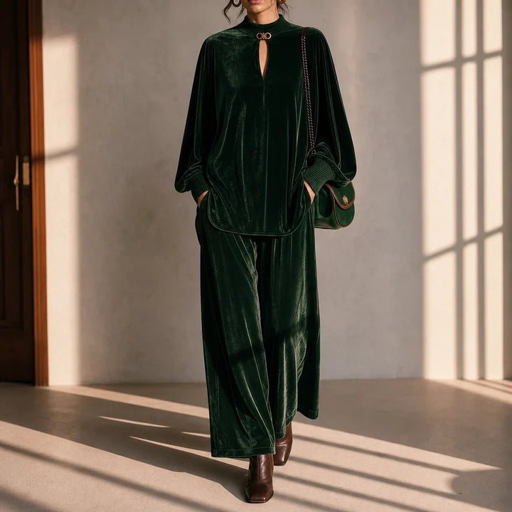 Veloura – Keyhole Velvet Top And Wide-Leg Trouser Set