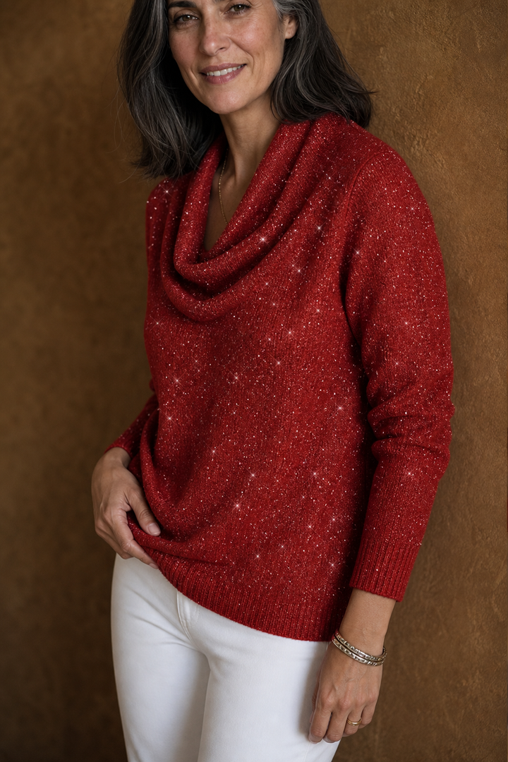 Sparkle – Shimmer Cowl-Neck Long Sleeve Top