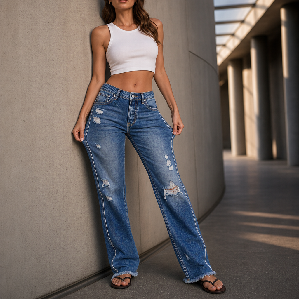 Trueline Denim – High-Rise Vertical-Seam Straight-Leg Jeans