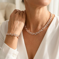 Levara™ – Sparkling Leaf Link Necklace and Bracelet Set