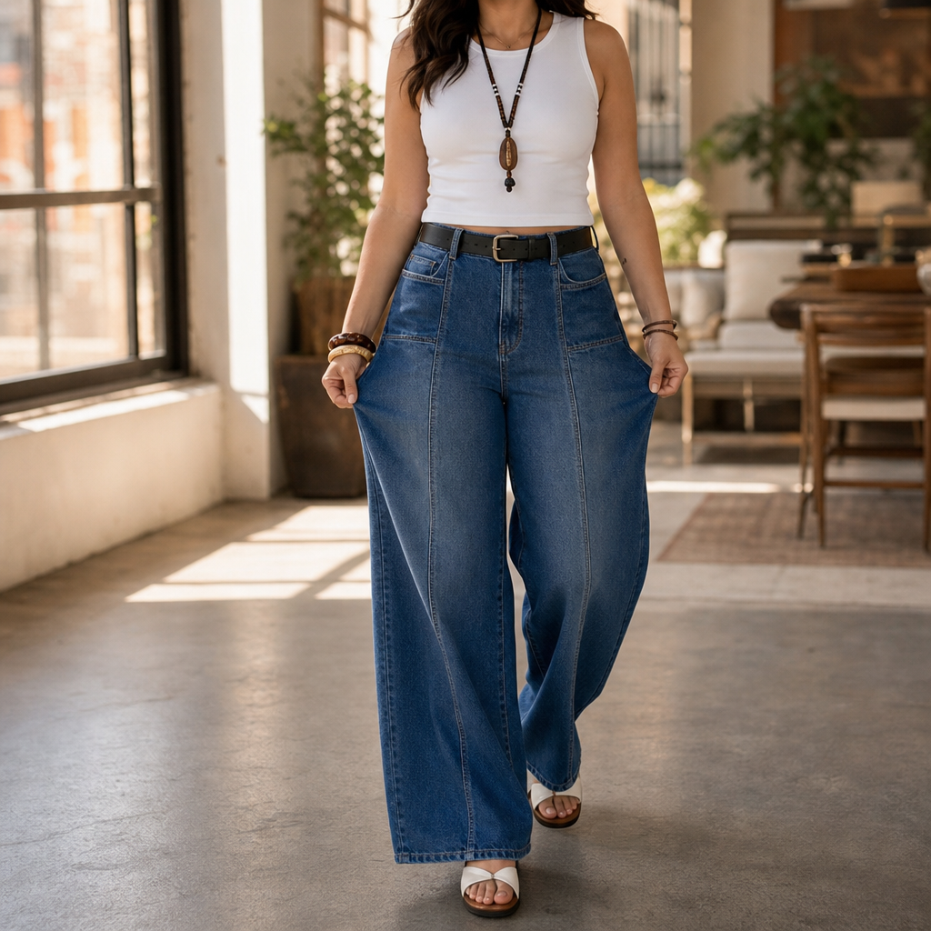 Wearbella – High-Waisted Wide-Leg Button-Fly Jeans