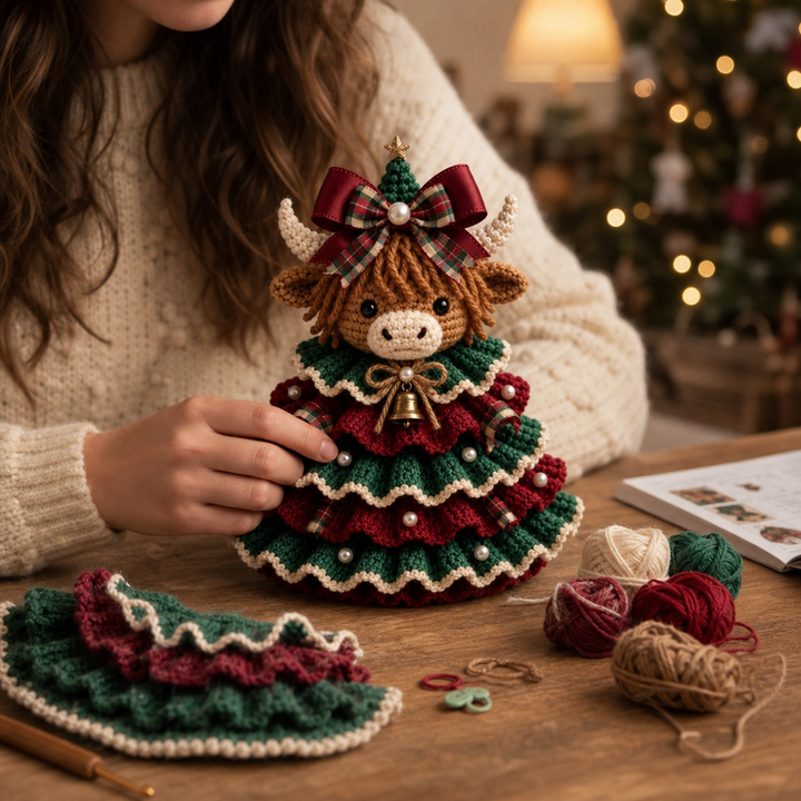 Cottagerow – Crochet Highland Cow Christmas Ornament Kit