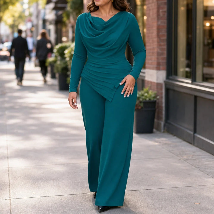 Cowl & Flow – Draped Cowl-Neck Top And Wide-Leg Pants Set