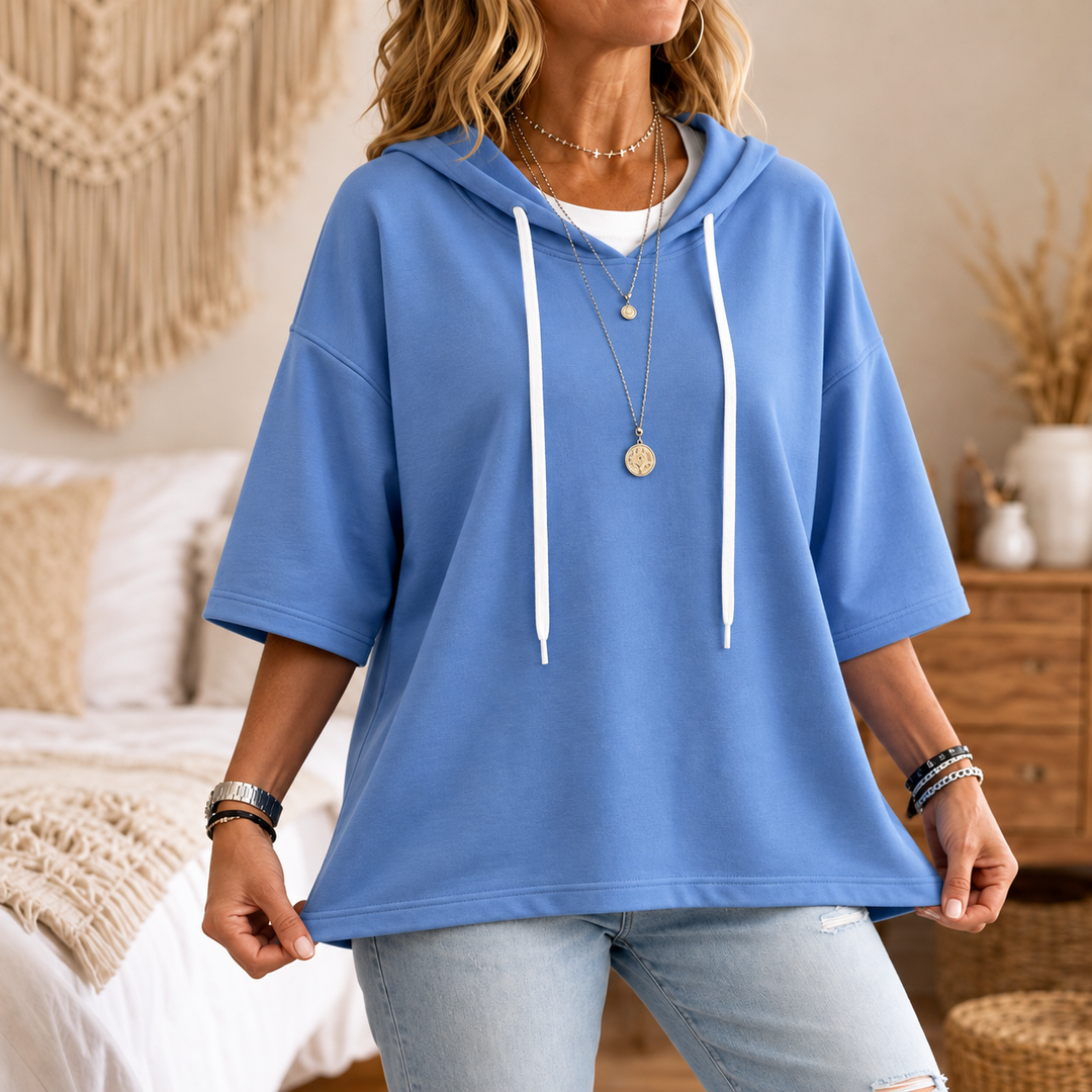 Layerly – Three-Quarter Sleeve Drawstring Hoodie