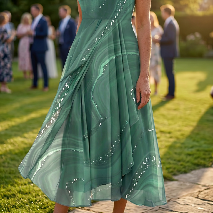 Osyla™ - Flowing Marbled Midi Dress for Special Occasions