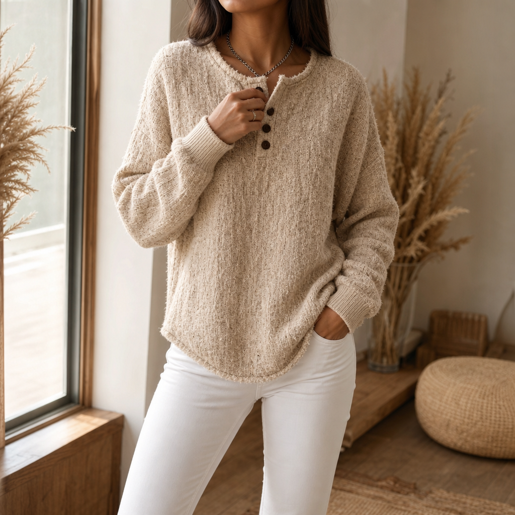 Autumbre – Chunky Knit Button Henley Sweater
