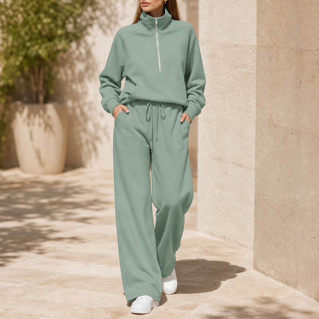 Easewell – Half-Zip Top And Wide-Leg Trouser Set