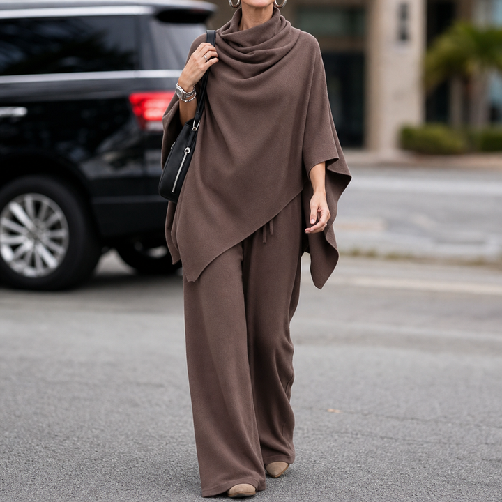 Draveny – Draped Cowl-Neck Top And Trouser Set