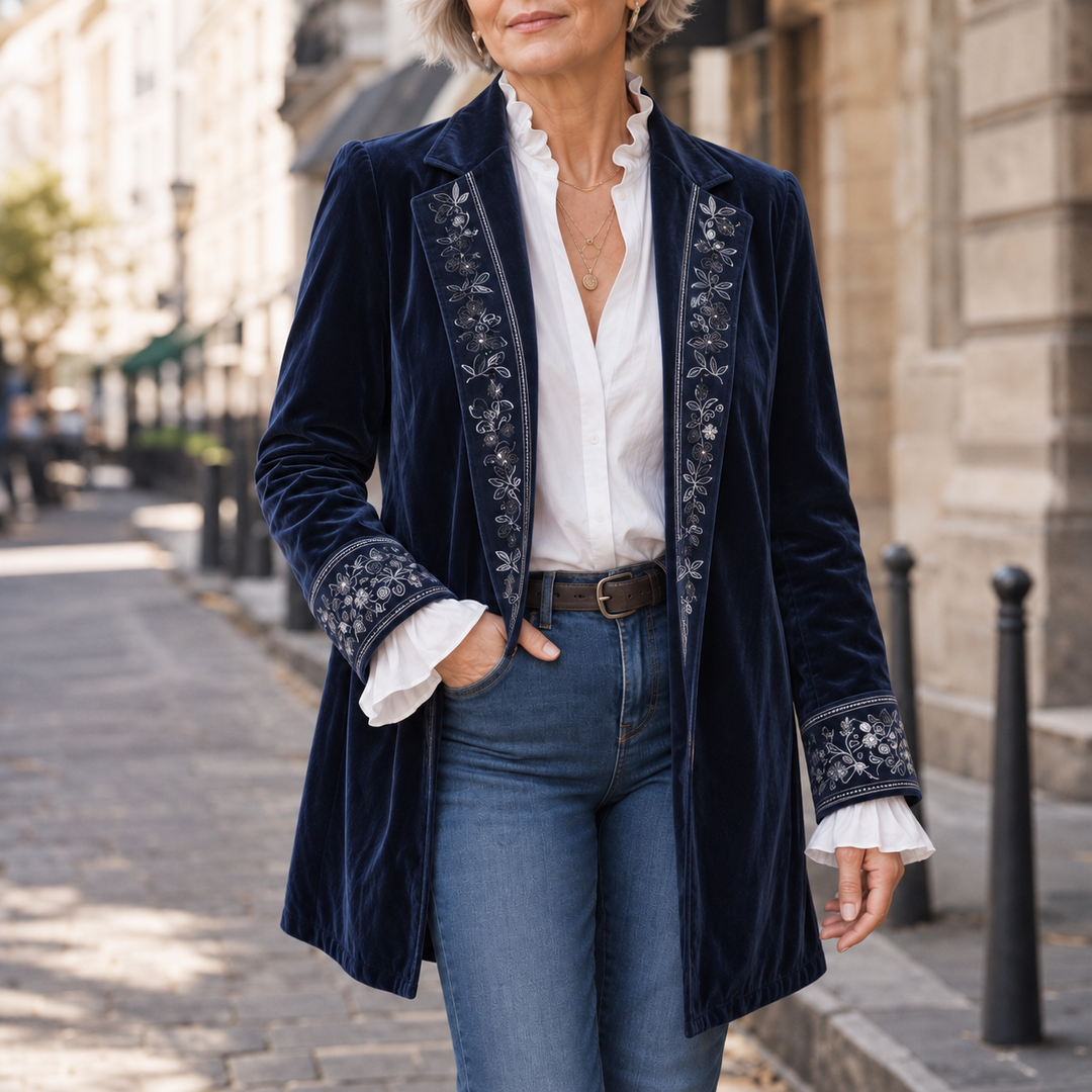 Anastasia – Velvet-Look Longline Blazer