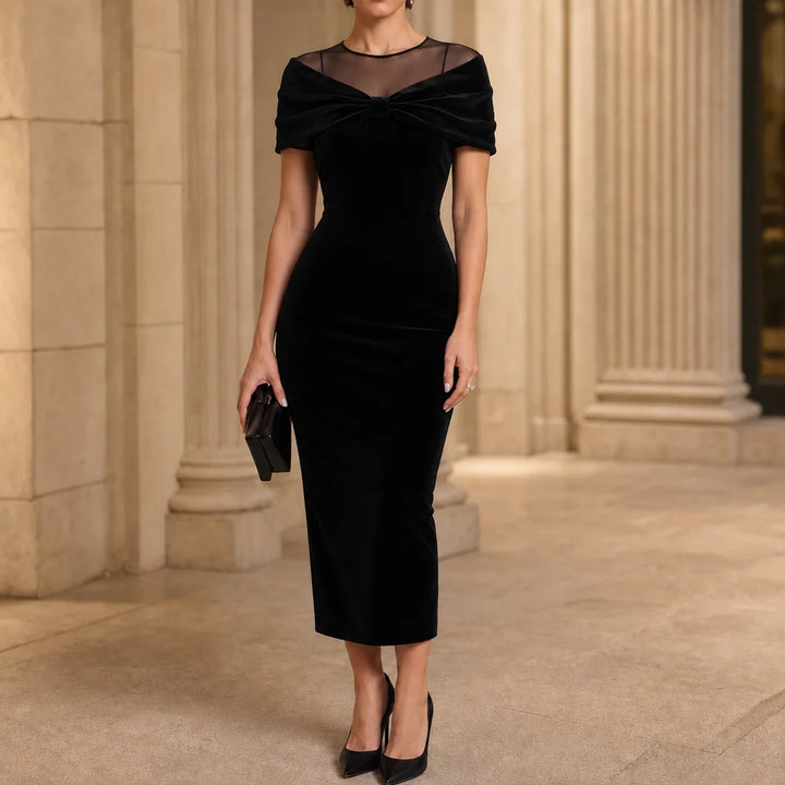 Veloura – Bow-Detail Velvet-Look Midi Dress