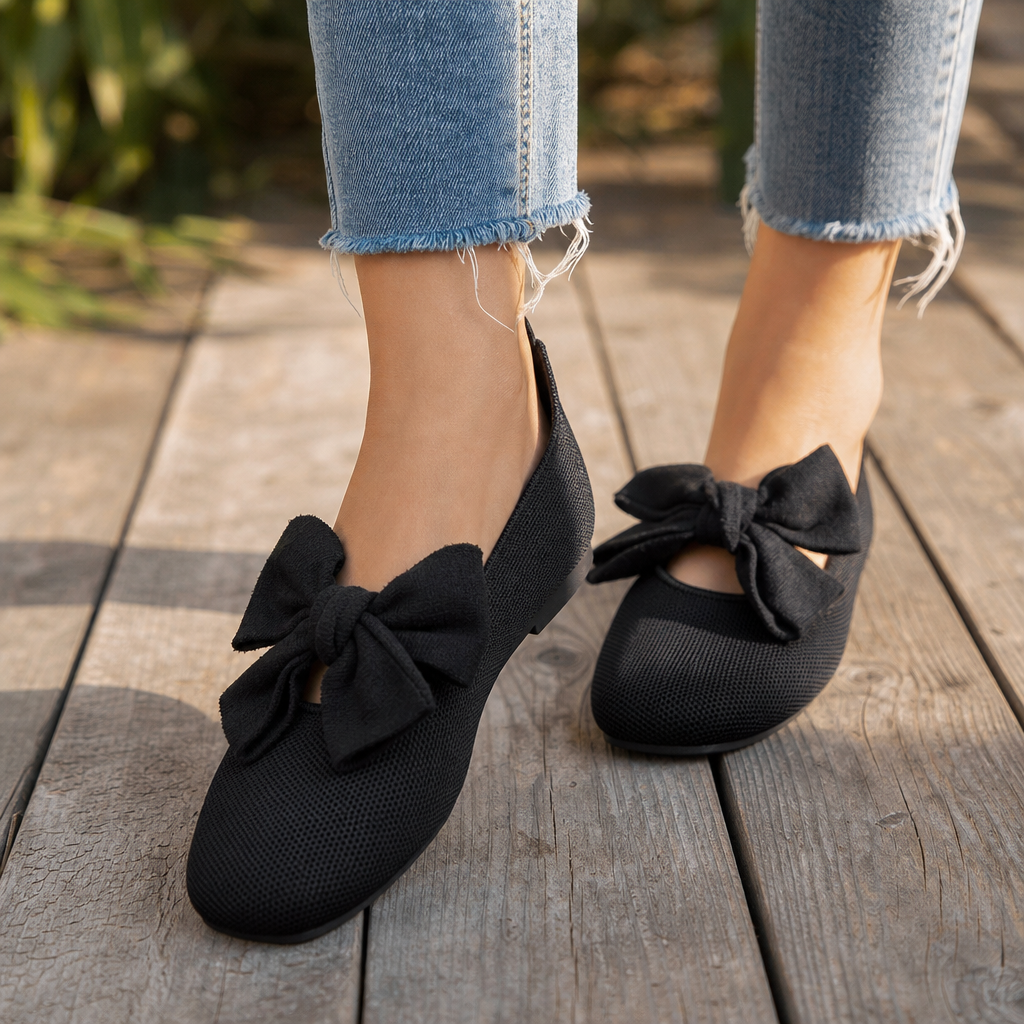 Bowelle – Knit Square-Toe Bow Flats