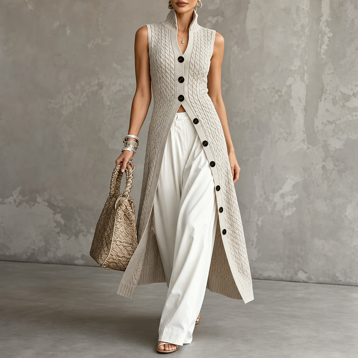 Elara Knit – Cable-Knit Look Longline Vest