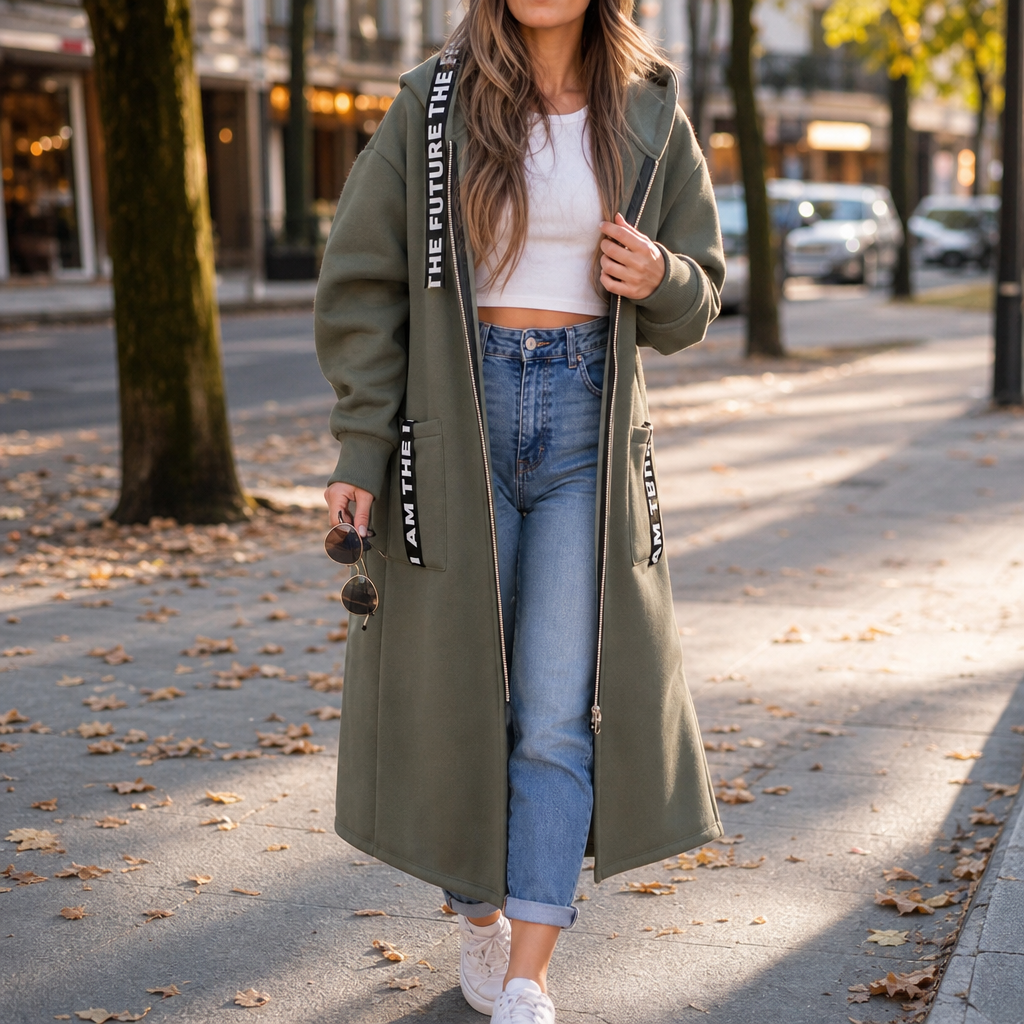 Wrapelle – Extra-Long Hooded Zip Jacket