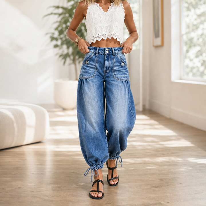 Barrelette – Tie-Hem High-Waisted Barrel Leg Jeans