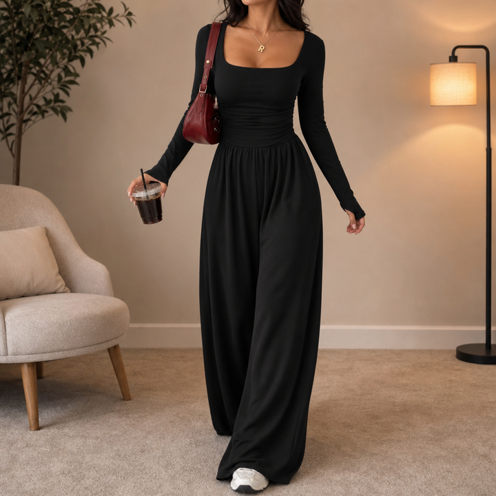 Wearbella – Ruched Waist Square Neck Wide-Leg Jumpsuit