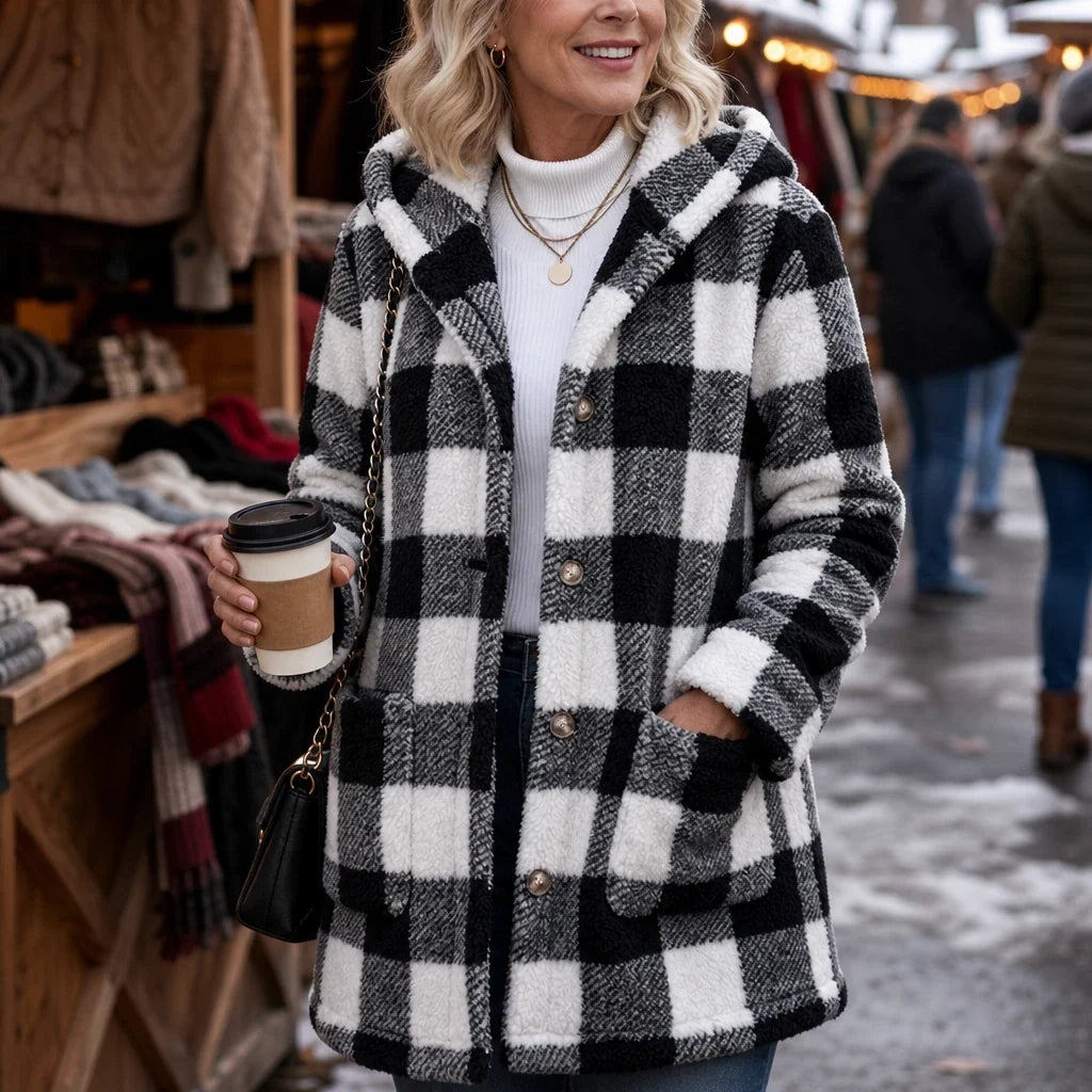 PlaidHaven – Buffalo Plaid Hooded Fleece Coat