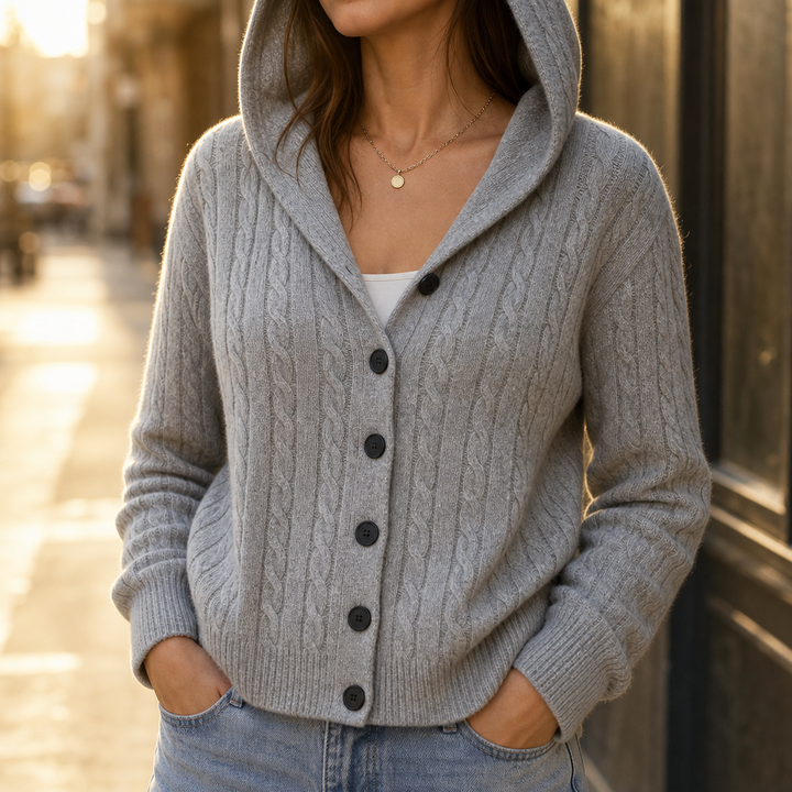 Wearbella – Braided Cable-Knit Hooded Cardigan