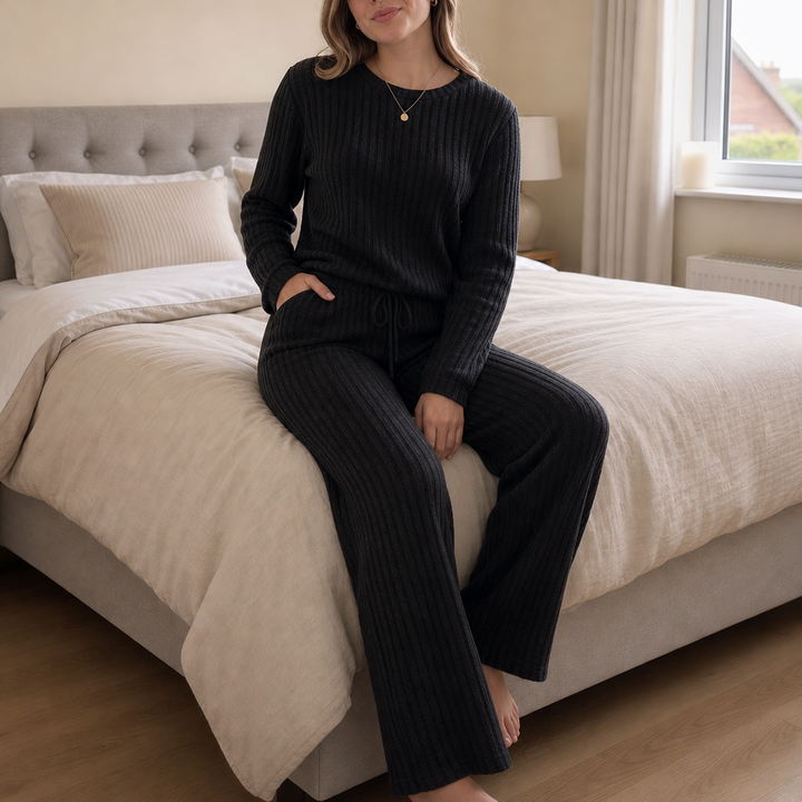 Ribbella – Ribbed-Knit Top And Straight-Leg Pants Set