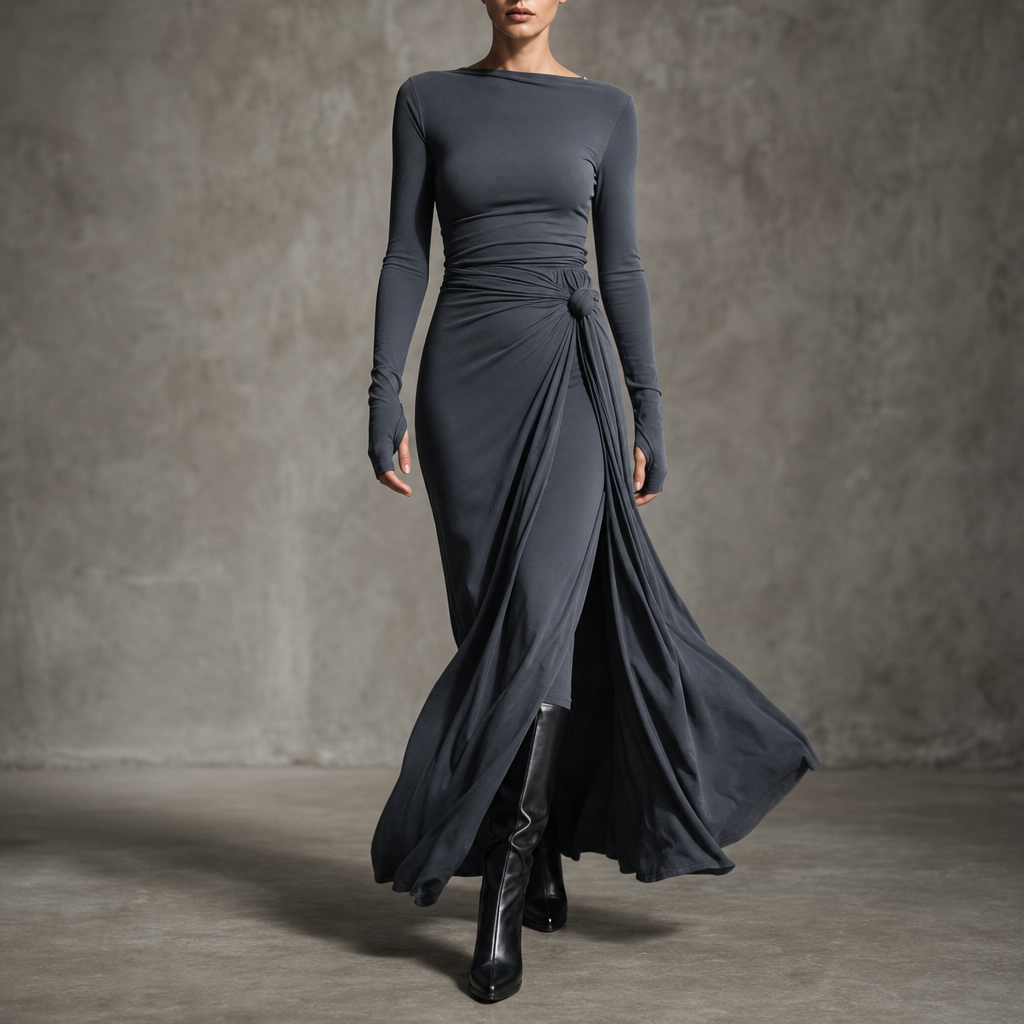 Naiara – Gathered Side-Knot Draped Maxi Dress