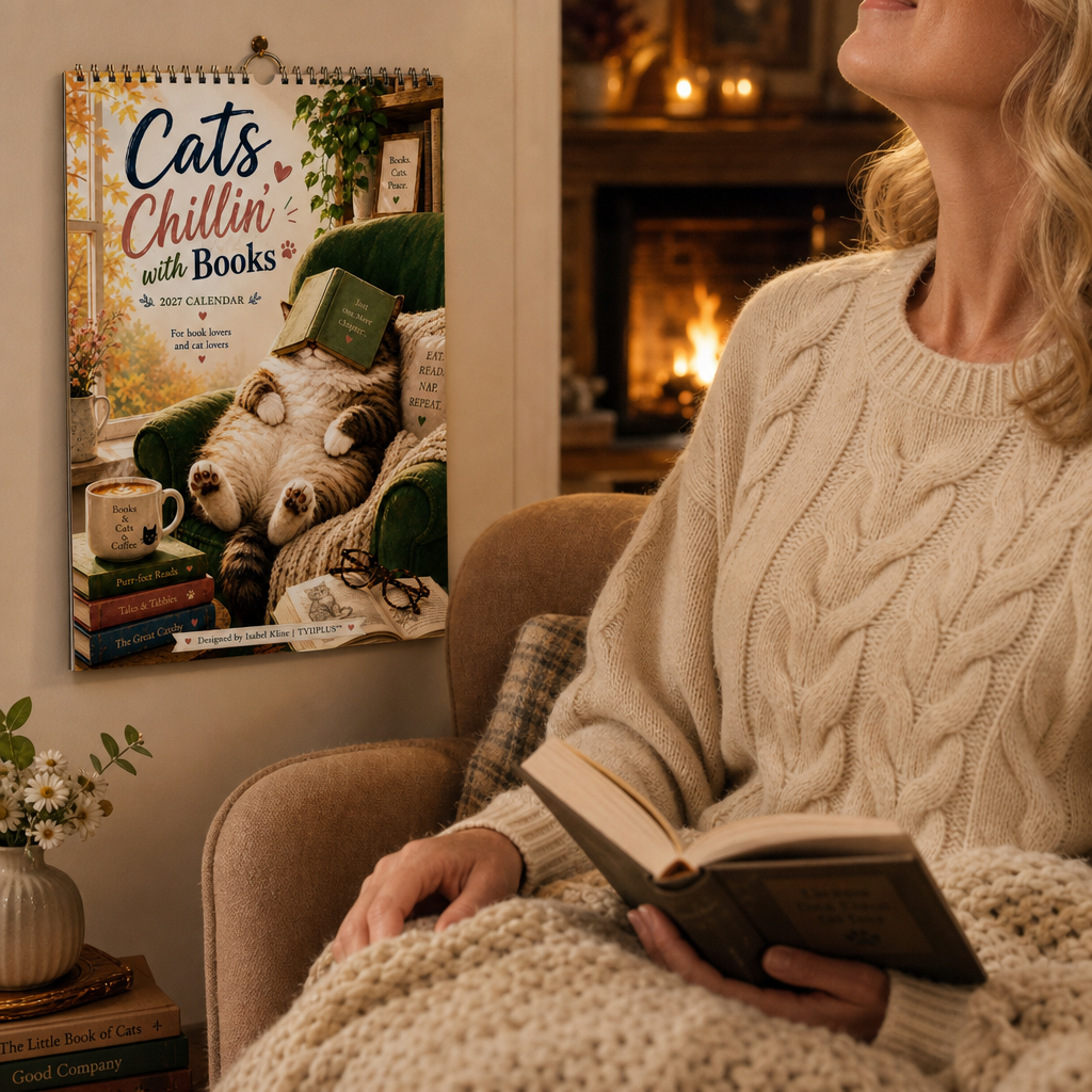 Pagepaws – 2027 Cats And Books 12-Month Wall Calendar