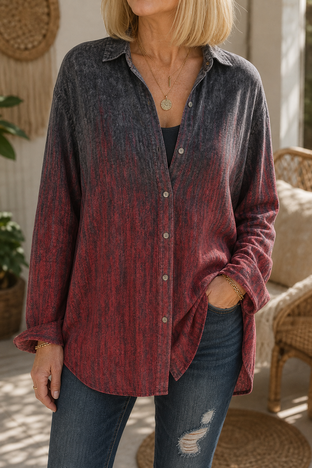 Wearbella – Vintage Floral Print Button-Up Blouse