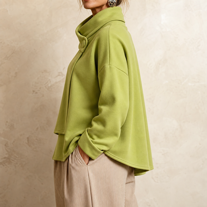 Draperly – Asymmetric Cowl Neck Button Sweatshirt