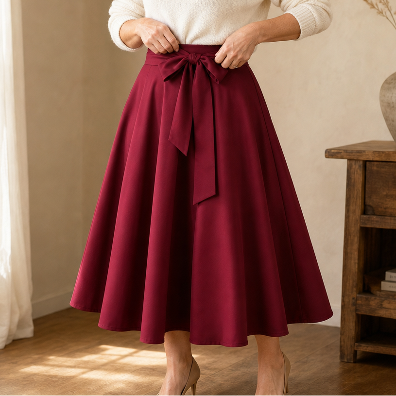 Sashwaist – Self-Tie Pleated High-Waisted Midi Skirt
