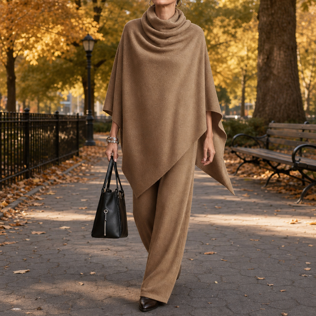 Draveil – Cowl-Neck Cape Top And Wide-Leg Pants Set