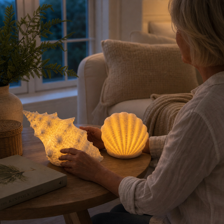 Coastal Glow Co. – Ceramic Shell And Conch Ambient Lamp Set