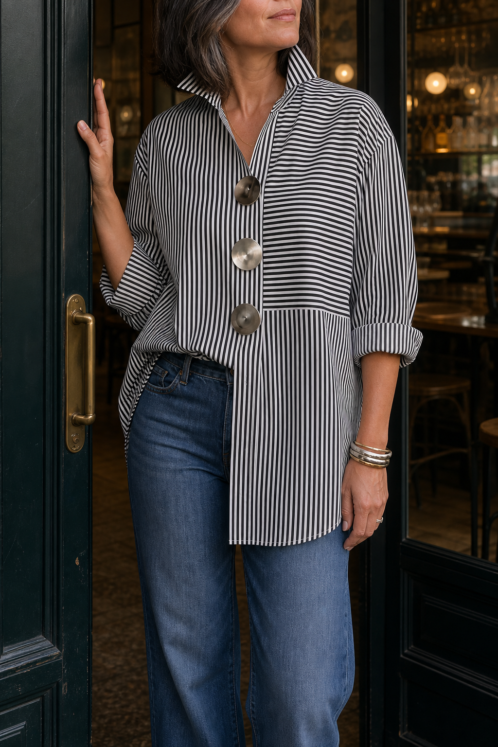 Veyrastripe – Irregular Stripe Stand Collar Shirt