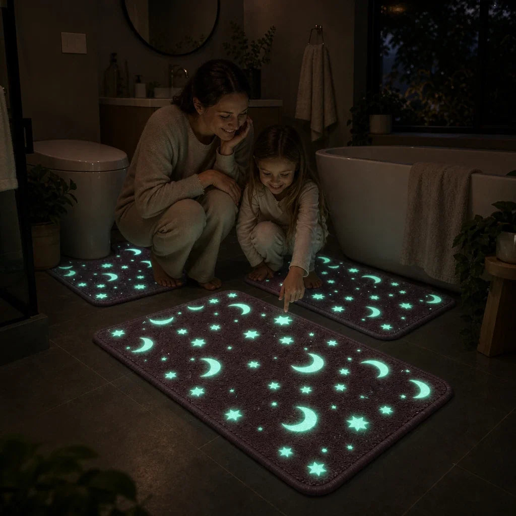 Lunaglow – Glow-In-The-Dark Moon And Star Bath Mat Set