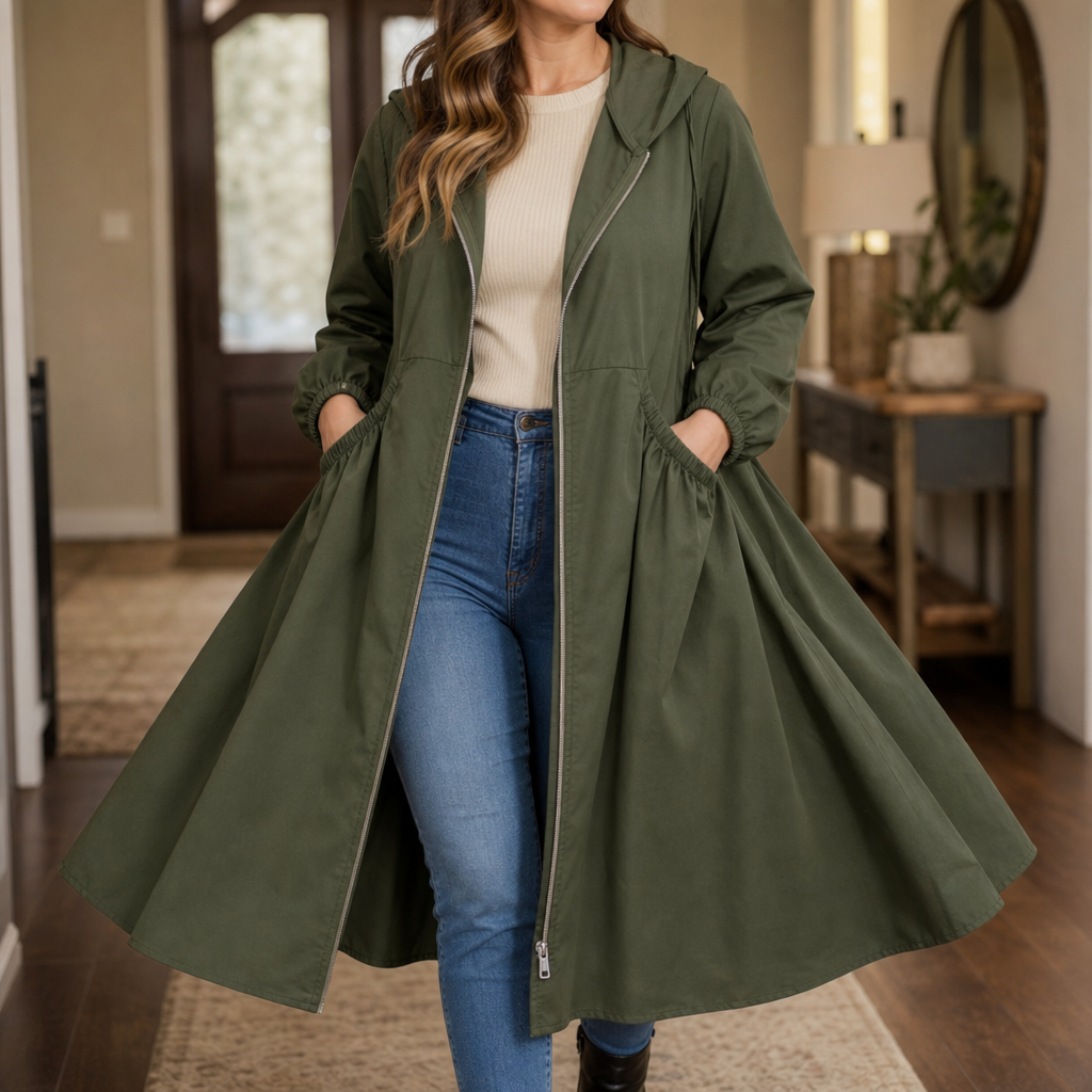 Rainbella – Flared Hem Peplum Rain Jacket With Pockets