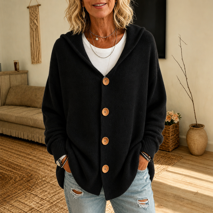 Hoodwell – Hooded Button-Front Knit Cardigan