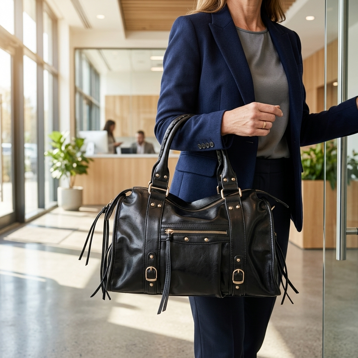 Vivara™ – Gold Detail Moto Satchel Bag