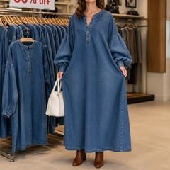 Denara – Denim Maxi Dress That Moves And Still Holds Its Shape