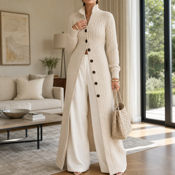 Cablewick – Vertical Cable-Knit Open-Front Duster Cardigan