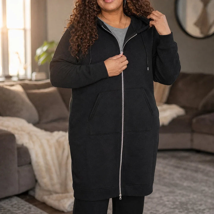 Cozyline – Knee-Length Fleece-Lined Zip-Up Hoodie