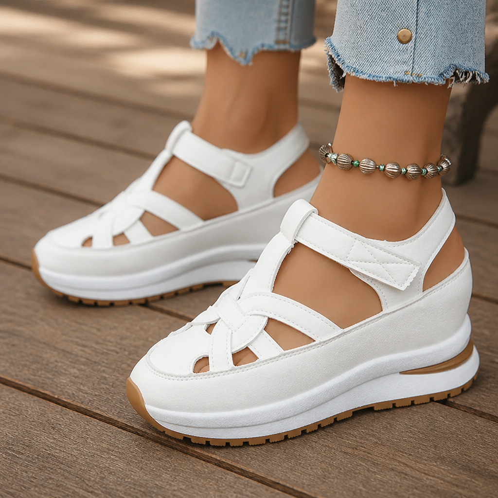 Velora – Closed-toe cage platform sandals with ankle strap