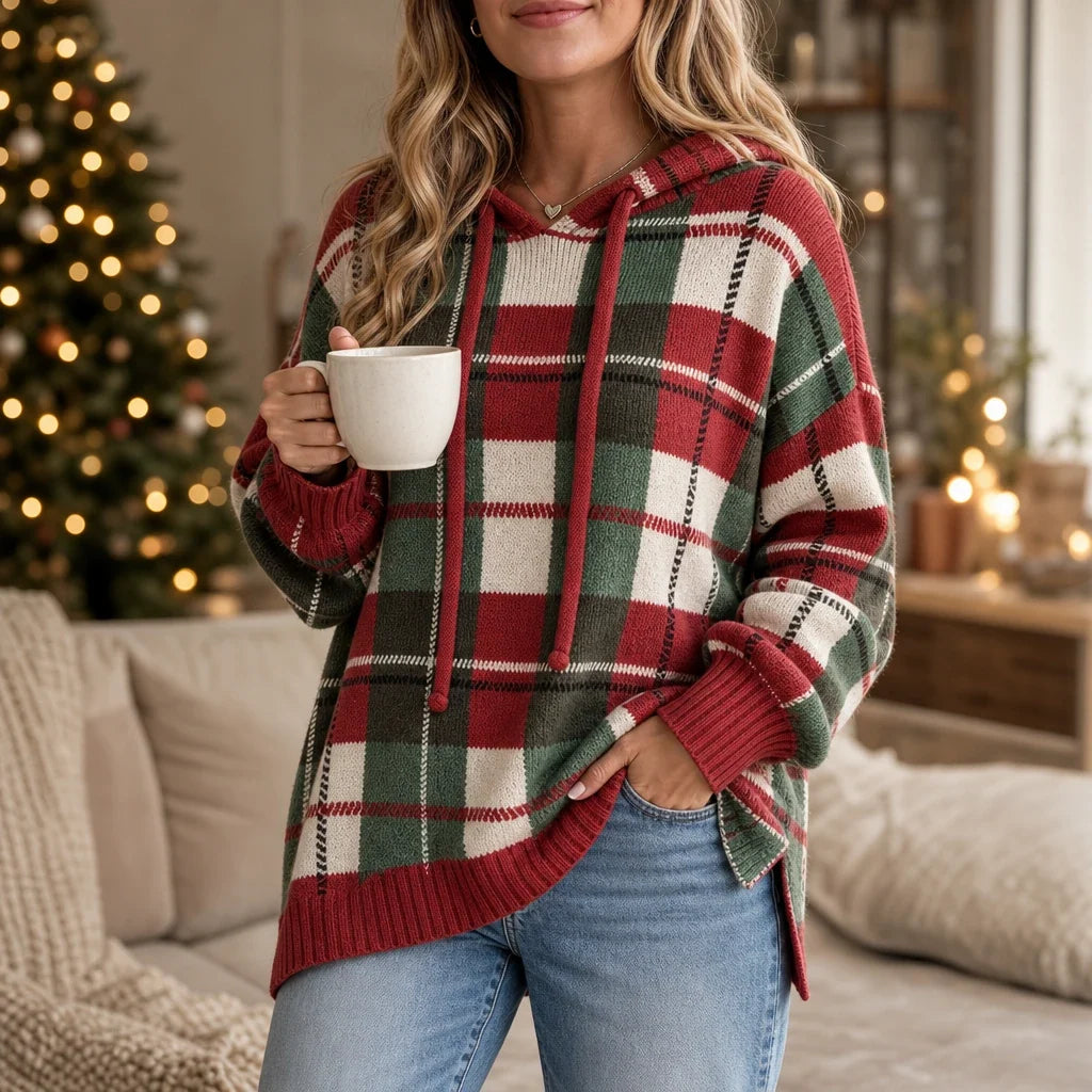 Overa – Plaid Knit Hooded Sweater