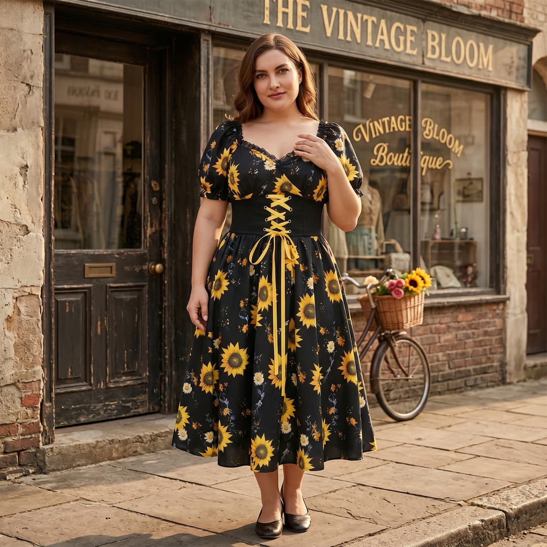 Florenza™ – Sunflower Corset Midi Dress